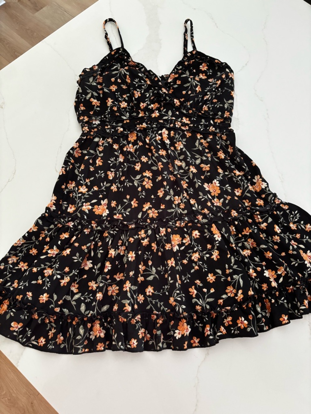 Thirty/Thirty Floral Slip Dress in Black with Orange Blooms